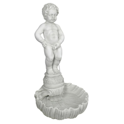 Peeing Boy of Brussels Outdoor Garden Fountain - 34.5" - White and Gray