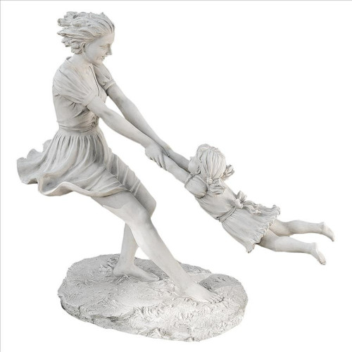 Mother Daughter Playing Outdoor Garden Statue - 44" - White and Gray