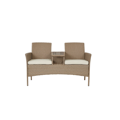 Outdoor Patio Wicker Loveseat with Cushion - 55" - Brown and Beige
