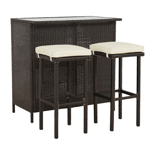 3pc Bar and Stools Outdoor Patio Set - 5.5' - Cream and Brown