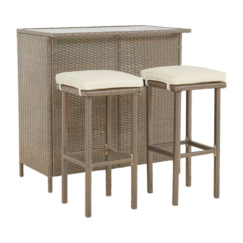 3pc Bar and Stools Outdoor Patio Set - 5.5' - Cream and Beige