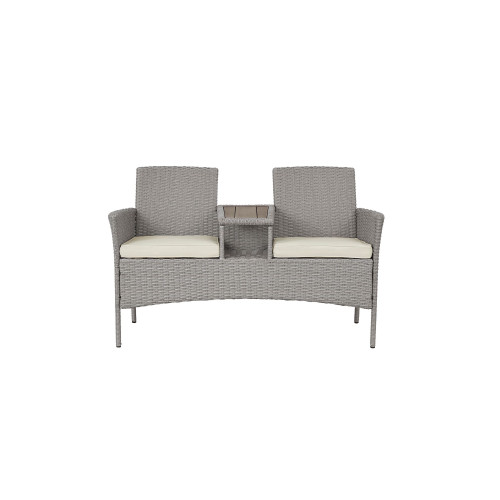 Outdoor Patio Wicker Loveseat with Cushion - 55" - Gray and Beige