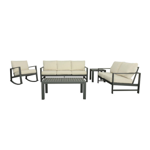 3pc Outdoor Patio Set with Cushions - 77" - Gray and Beige