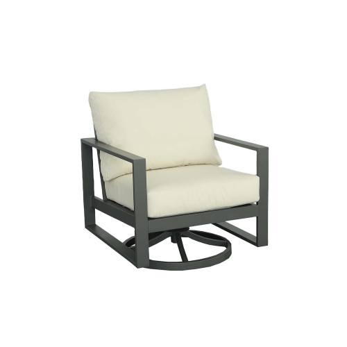 Metal Outdoor Swivel Chair with Cushions - 30" - Gray and Beige