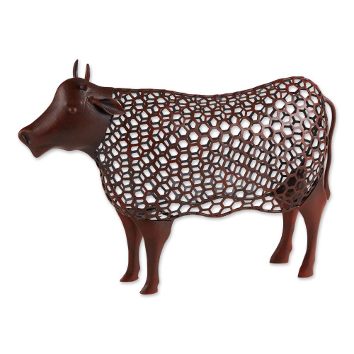 Metal Cow Outdoor Garden Statue - 18" - Brown