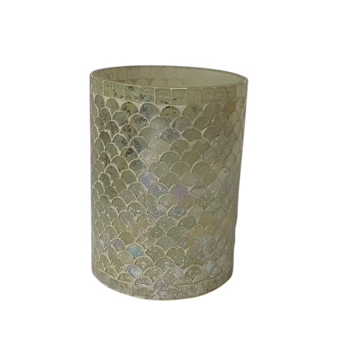 Mosaic Cylindrical Votive Candle Holders - 6" - Silver and Green - Set of 4