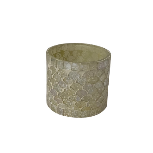 Mosaic Cylindrical Votive Candle Holder - 3" - Silver and Green - Set of 4