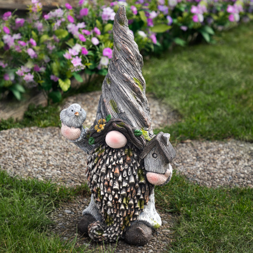 Gnome with Bird House Outdoor Garden Statue - 26.25"