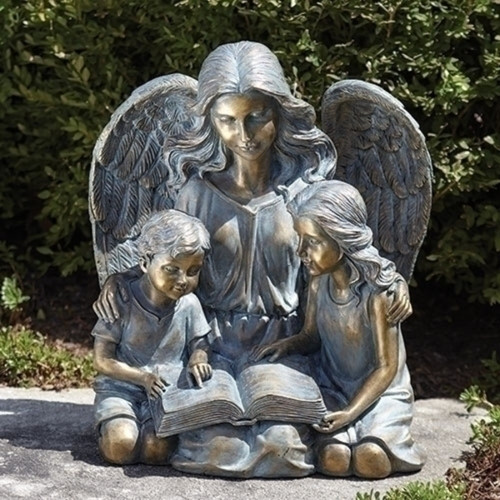 Angel with Children Outdoor Garden Statue - 15.5" - Gray and Bronze