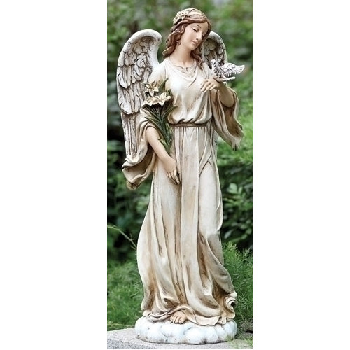 24.5" Angel with Dove and Lily Flowers Outdoor Garden Statue