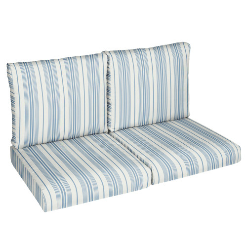 4-Piece Striped Upholstered Outdoor Loveseat Cushion Set - 23.5" - Blue and White