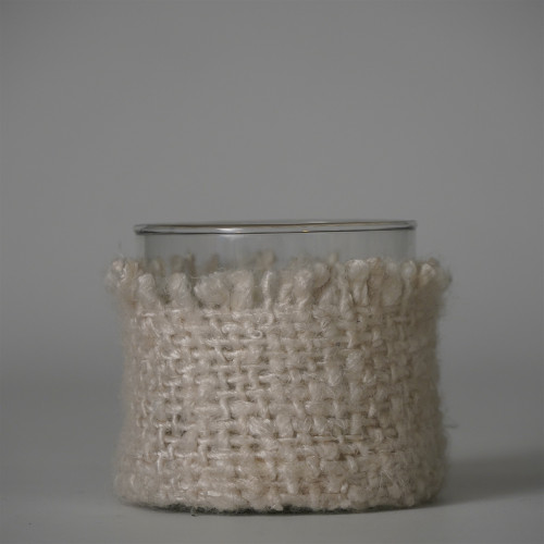 Textured Glass Votive Candle Holder - 3" - Cream