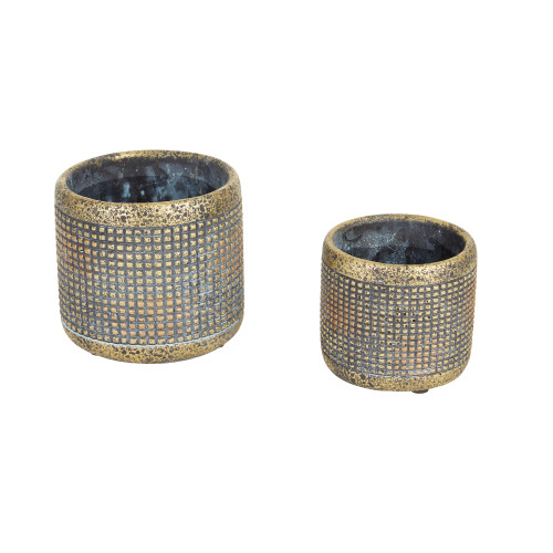 Metallic Checkered Outdoor Flower Pots - 5" - Gold - Set of 2