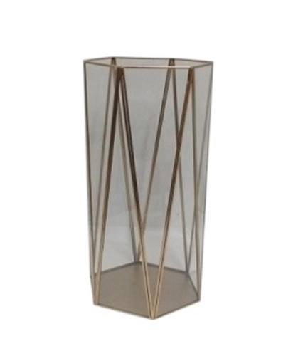 Hurricane Tabletop Hexagon Candle Holder - 18" - Gold and Clear