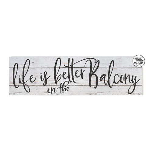 Distressed "Life is Better on the Balcony" Outdoor Wall Sign - 35" - White and Black