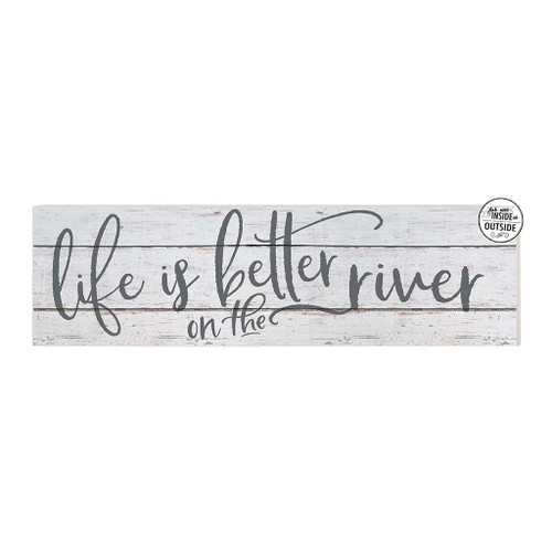 Distressed "Life is Better on the River" Outdoor Wall Sign - 35" - White and Gray