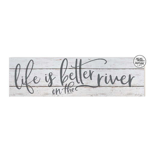 Distressed "Life is Better on the River" Outdoor Wall Sign - 35" - White and Gray