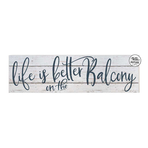 Distressed "Life is Better on the Balcony" Outdoor Wall Sign - 35" - White and Blue