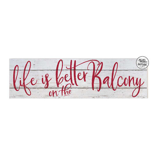 Distressed "Life is Better on the Balcony" Outdoor Wall Sign - 35" - Red and White