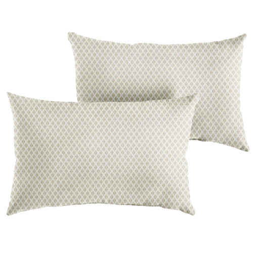 Knife Edge Diamond Rectangular Outdoor Lumbar Throw Pillows - 26" - Cream - Set of 2