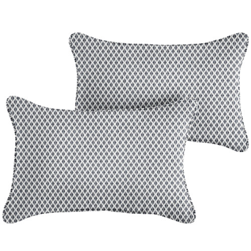 Diamond Corded Lumbar Throw Pillow - 24" - Blue and White - Set of 2