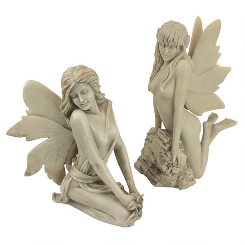 The Enchanted Garden Fairies Sculptures - 11" - Beige - Set of 2