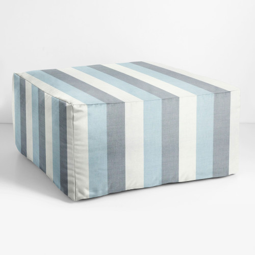 Bold Striped Square Outdoor Patio Bean Pouf Ottoman - 30" - Blue and Gray
