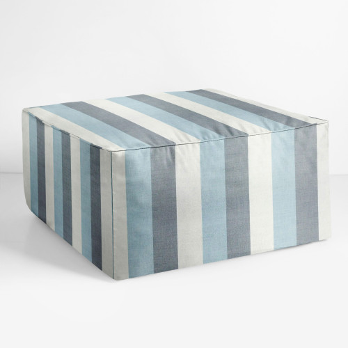 Striped Square Outdoor Patio Bean Pouf Ottoman - 30" - Blue and Gray