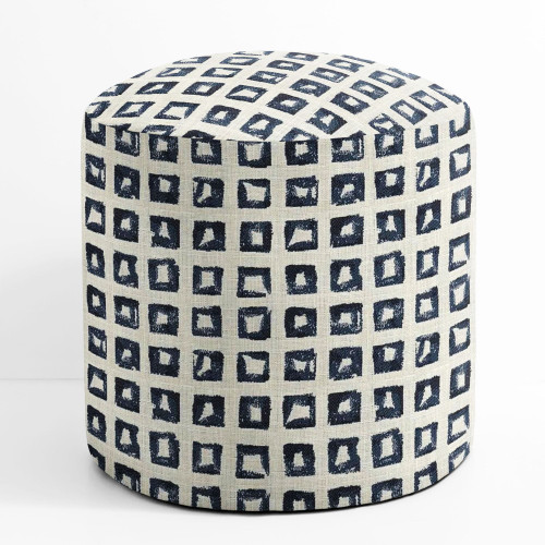 Geometric Cylindrical Outdoor Patio Bean Pouf Ottoman - 20" - Blue