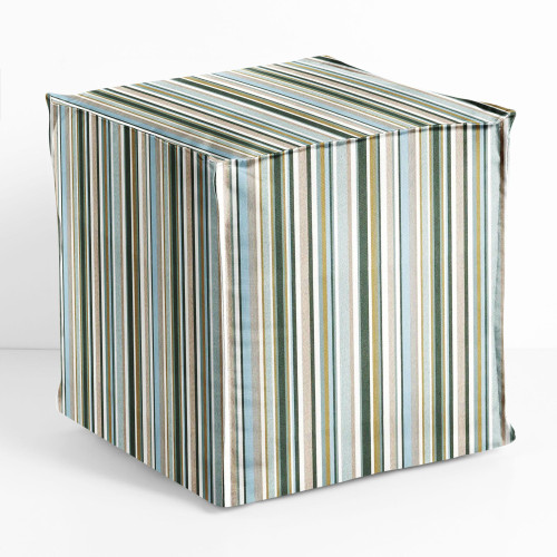 Striped Cuboid Outdoor Bean Pouf Ottoman - 17" - Multicolored