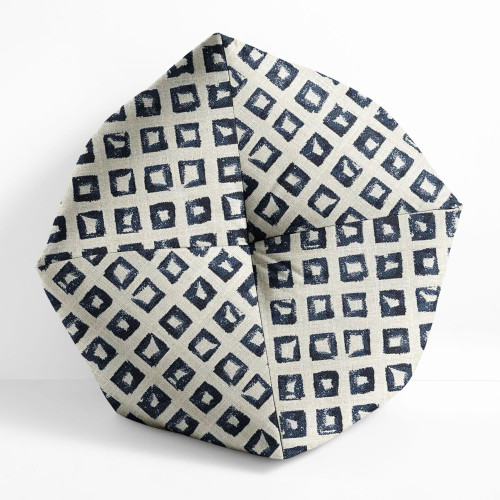 Geometric Outdoor Patio Floor Pouf Ottoman - 25" - Blue