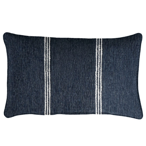 Striped Rectangular Patio Outdoor Lumbar Throw Pillow - 24" - Blue and White