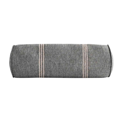 Striped Outdoor Patio Corded Cylindrical Bolster Pillow - 16" - Gray and Beige