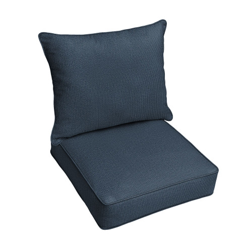 2-Piece Solid Deep Seating Corded Outdoor Patio Chair Pillow and Cushion Set - 29" - Blue