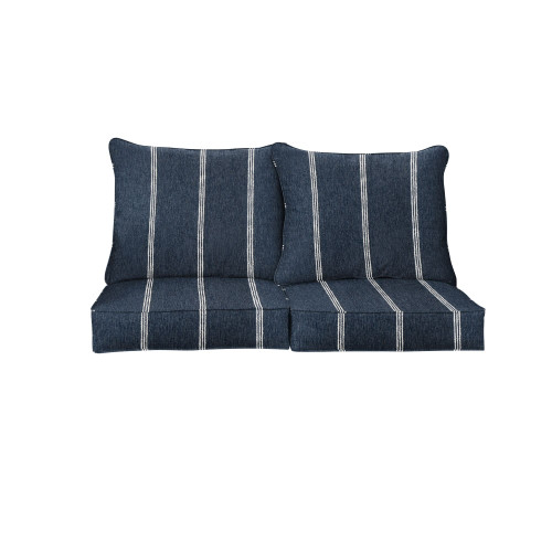 4-Piece Striped Outdoor Loveseat Pillow and Cushion Set - 27" - Blue and White
