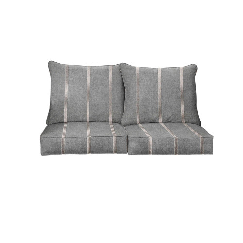 4-Piece Striped Outdoor Loveseat Pillow and Cushion Set - 23.5" - Gray and Beige