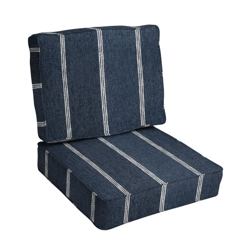 2-Piece Striped Outdoor Patio Chair Cushion Set - 22" - Blue and White