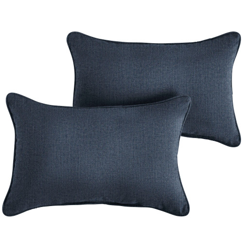 Solid Outdoor Patio Lumbar Throw Pillow - 24" - Blue - Set of 2