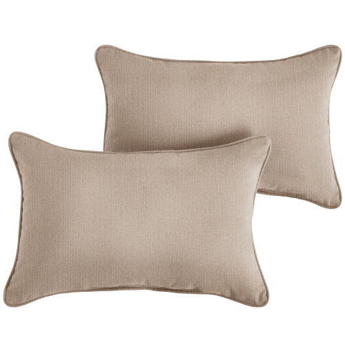 Solid Outdoor Patio Lumbar Throw Pillow - 24" - Beige - Set of 2