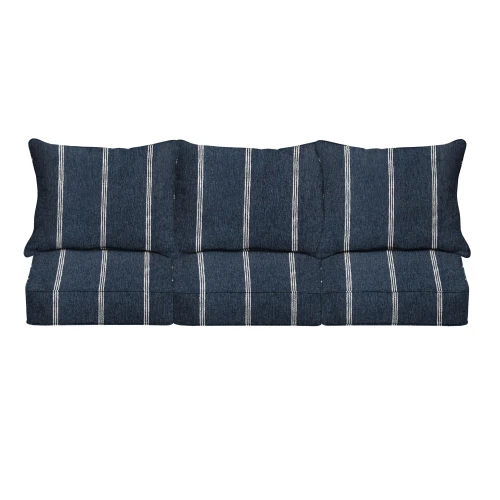 6-Piece Striped Outdoor Patio Sofa Pillow and Cushion Set - 30" - Blue and White