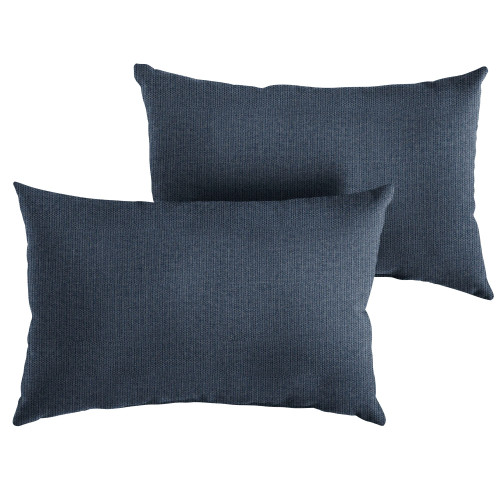 Solid Outdoor Patio Lumbar Throw Pillow - 26" - Blue - Set of 2