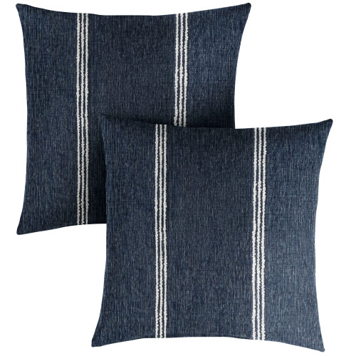 Striped Square Outdoor Throw Pillow - 20" - Blue and White - Set of 2