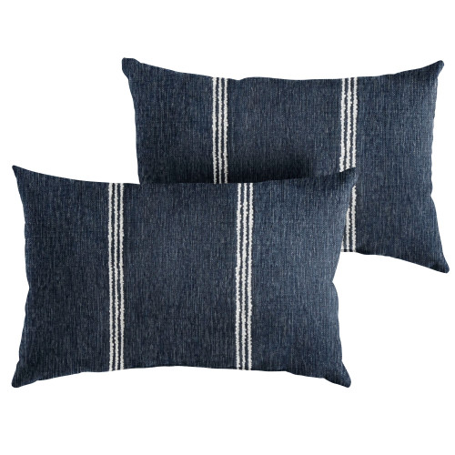 Striped Rectangular Outdoor Lumbar Throw Pillow - 24" - Blue and White - Set of 2