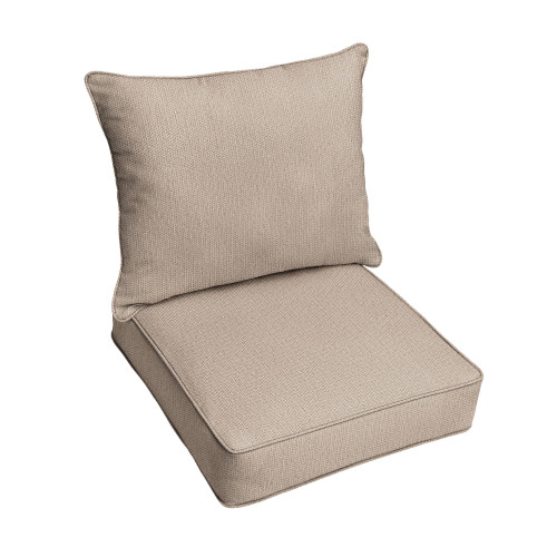 2-Piece Outdoor Corded Deep Seating Pillow and Cushion Set - 25" - Tan