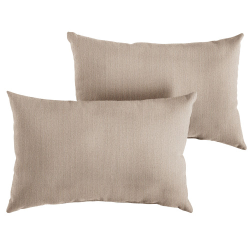 Solid Rectangular Outdoor Patio Lumbar Throw Pillow - 24" - Beige - Set of 2