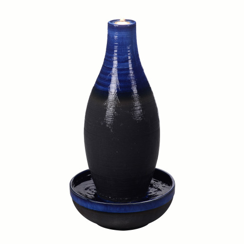 LED Lighted Ceramic Outdoor Garden Water Fountain - 30" - Blue