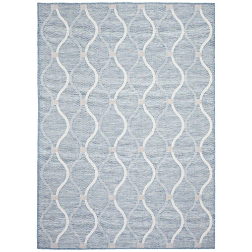 6.5' x 9.5' Abstract Rectangular Outdoor Area Throw Rug - Blue and White