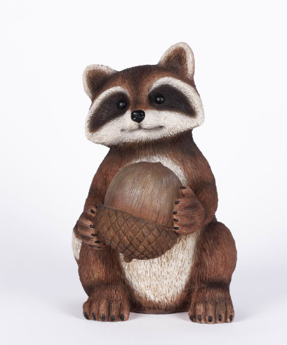 Raccoon Holding Acorn Outdoor Garden Statue - 11.75"
