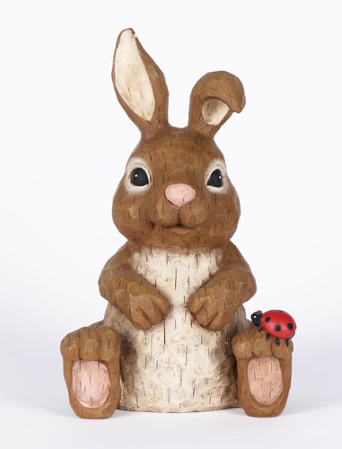 Sitting Rabbit with Ladybug Outdoor Garden Statue - 12"