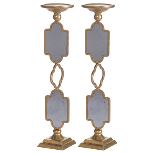 Mirrored Candle Holders - 16.75" - Gold - Set of 2